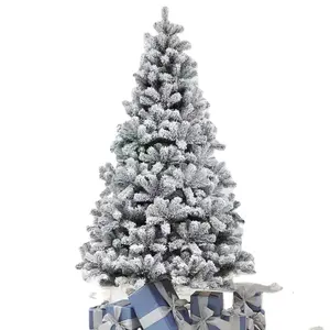 制造商批发现代7英尺8英尺聚乙烯聚氯乙烯预照明植绒大雪白色圣诞发光二极管灯人造圣诞树