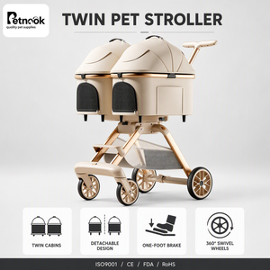 Double Cabin Detachable 4-Wheel <strong>Pet</strong> Stroller Lightweight Foldable Aluminum Alloy Travel <strong>Pram</strong> for Cats Dogs All-Season Use 30kg - Product Image 2