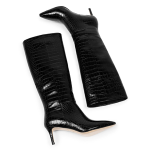 WETKISS Talons hauts pour femmes Bottes <span class=keywords><strong>croco</strong></span> noires sans lacet Bottes à mollets larges Chaussures pour femmes Bottes hautes au genou pour la fête Vente en gros - Product Image 3
