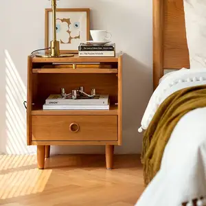 Modern Bedroom Furniture Simple Long Rainbow Glass Sakura Peach Storage Bedside Table Vintage Wooden Night Table