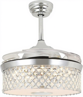 Ventilateur de plafond rétractable Crystal de 42 pouces avec lumière, haut-parleur Bluetooth intégré, éclairage multicolore RVB, 6 vitesses réversibles