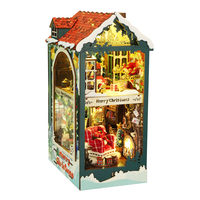 Kit de Manualidades para Casa de Muñecas Navideña, Escena de Libro en 3D de Madera, Modelo de Casa de Muñecas en Miniatura, Ensamblado a Mano con Luz LED, Decoración Festiva para Escritorio