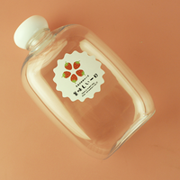 Botella de Bebidas Ovalada Plana de Grado Alimenticio de 250 ml, 350 ml, 500 ml, Botella de Licor de Forma Redonda con Tapa Redonda para Vino de Frutas y Jugos
