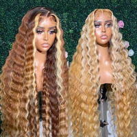 Pelucas de Cabello Indio Virgen Natural al por Mayor, sin Pegamento, Color Piano con Reflejos, Ondas Profundas, Rubio Miel, 13x4 13x6, con Frente de Encaje para Mujer Negra