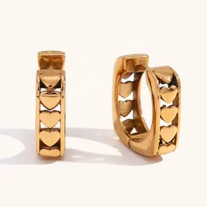 Dingran Fashion orecchini a cerchio a cuore vuoto orecchini quadrati in acciaio inossidabile placcato oro 18 carati