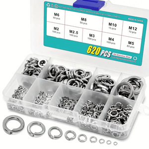 304 Stainless Steel Spring <b>Washers</b> M2 M2.5 M3 M4 M5 M6 M8 M10 M12 620 Pcs Assortment Kit Split <b>Lock</b> <b>Washer</b> Set - Product Image 1