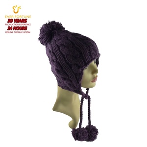 Bonnet d'hiver en acrylique tricoté à la main pour enfants, doublé polaire, avec cache-oreilles et pompon, chaud et doux, pour femmes - En promotion - Product Image 4