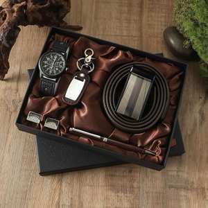 Men's Fashion <b>Watch</b> Wallet Key Chain Perfume <b>Set</b>-Brown PU Leather Business Promotional Gift for Father's Day Valentine's Day - Product Image 5