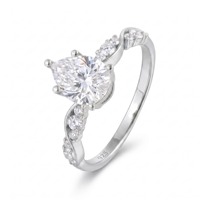 Bague de fiançailles en argent 925 en gros, coupe poire, DEF VVS, Moissanite, or massif 18 carats plaqué rhodium, haute qualité pour femme