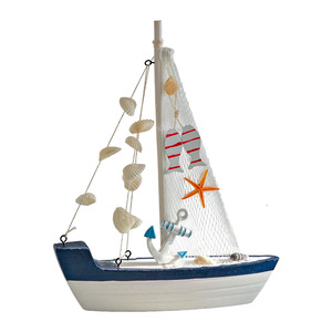 Mediterranean Style Seashell Sailboat Decor Blue White <b>Tabletop</b> Indoor Home Decor Gift - Product Image 4