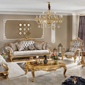 अनुकूलित लक्जरी यूरोपीय ठोस लकड़ी सोने के सोफे सेट हाथ से नक्काशीदार फर्नीचर घर के लिए शाही फ्रेंच थीम - Product Image 1