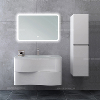 Ensemble de meuble-lavabo de salle de bain moderne en PVC incurvé avec fermeture douce, lignes élégantes, vasque