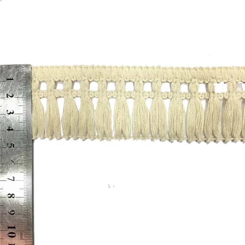 주문을 받아서 만들어진 긴 면 술 프린지 100% 면 도매 장식 40mm 레이스 프린지 술 50 야드 opp 가방 1000 야드 당