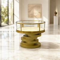 Comptoir d'affichage circulaire LED doré haut de gamme avec plateau en verre trempé pour montres et accessoires, idéal pour les centres commerciaux
