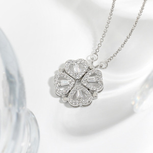 <span class=keywords><strong>Hifive</strong></span> collier trèfle à quatre feuilles collier coeur pliant deux façons de porter collier plaqué or en acier inoxydable chaîne ras du cou - Product Image 2