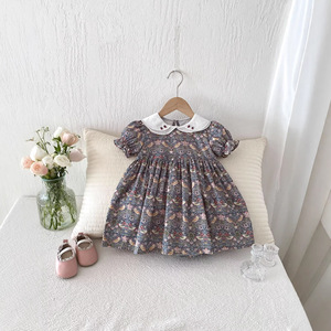 Abiti Estivi per Bambine 2026, Nuovo Stile Pastorale in Cotone Stampato, Vestiti Floreali a Maniche Lunghe con Colletto a Bambola - Product Image 1