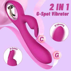 SeYouYou Juguetes sexuales para adultos para mujer Pareja Punto G Vibrador 10 Vibraciones Motores duales Conejo impermeable Consoladores suaves Rosa (Rose <span class=keywords><strong>Red</strong></span>) - Product Image 2