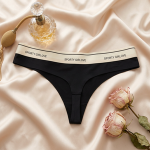 Women's Black Ice Silk <b>Seamless</b> <b>Thong</b> Panties Solid Ultra-thin Low-Rise T-back <b>Thong</b> Quick Dry Comfortable Yoga Underwear - Product Image 3