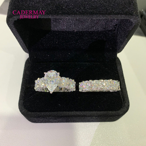 Sang Trọng Moissanite Xếp Chồng Nhẫn 925 Bạc Moissanite Eternity Ban Nhạc 5ct 9X13Mm Lê Cắt Cưới Engagement <span class=keywords><strong>Ring</strong></span> Với Pave 6Mm - Product Image 4