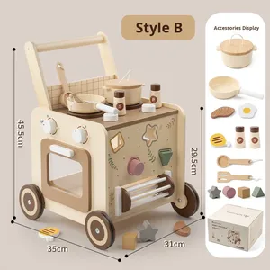 Chariot de marche multifonctionnel en bois avec blocs de construction perlés pour jeunes enfants, jouet éducatif pour la petite enfance - Product Image 6