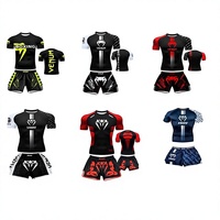 Ensemble de sport de boxe, combinaison de combat Sanda/MMA/UFC, haut à manches courtes, short, tenue d'entraînement - Ensemble tendance de fitness deux pièces (polyester)