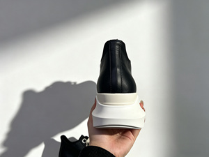 Stylish Black <b>Leather</b> Trendy <b>Sneakers</b> Thick Rope Lace Up Combined Sole Versatile Daily Footwear - Product Image 2