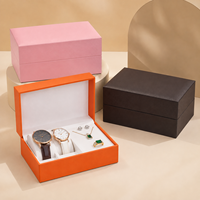 Boîte à bijoux et montres en cuir PU avec logo personnalisé, ouverture à clapet, insert en velours rectangulaire pour bague, collier, coffret cadeau pour couple