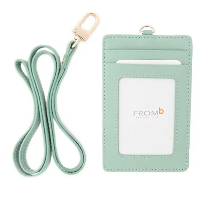 Custom Brand OEM logo Pu Leather ID Badge Wallet Business ID Card holder With Necklace Neck Strap