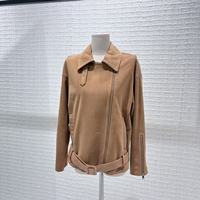 Blouson en cuir pour femme style motard en daim et peau de mouton, revers et poignets ajustés, fermeture éclair, imperméable, coupe-vent, pour le printemps, la conduite urbaine et les voyages