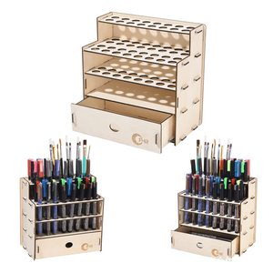 Soporte de madera para pinceles, 32 orificios, con cajón, estante de almacenamiento de escritorio para pinceles, marcadores y lápices - Product Image 2