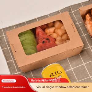 Caja de Papel Kraft Marrón para Alimentos, Personalizada OEM ODM, Desechable, para Llevar, con Ventana Transparente de PVC para Ensaladas - Product Image 6