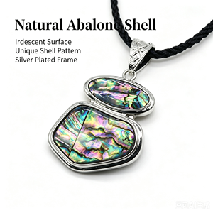 Collier pendentif en coquille d'ormeau naturelle, <span class=keywords><strong>bijoux</strong></span> en coquille irisée <span class=keywords><strong>avec</strong></span> <span class=keywords><strong>cordon</strong></span> tressé noir pour cadeau, vente en gros - Product Image 4