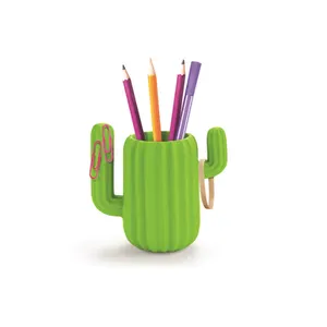 Creativo Della Matita Del Supporto Desktop Organizzatore Magnetico Rotondo In Vaso Supporto per la Penna In Resina Verde Cactus Supporto Della Penna