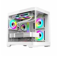 Boîtier PC vertical sans pilier, vue sur l'océan, ports USB 3.0 avant, entièrement transparent, incurvé, pour gaming et esports, Micro ATX