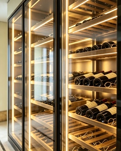 Cave à vin autoportante de luxe moderne sur mesure avec porte en verre trempé et éclairage LED, pour villa, hôtel, bar à domicile, OEM/ODM, éclairage LED d'ambiance - Product Image 3