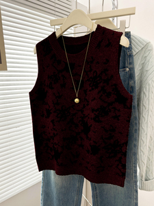Nuevo Chaleco de Punto sin Mangas para Mujer, Cuello Redondo, Diseño Abstracto con Salpicaduras de Pintura, Estampado Irregular, Holgado, Venta al Por Mayor - Product Image 1