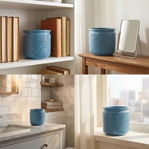 Juego de 3 Macetas de Cerámica Esmaltada, Modernas, para Patio, Suelo y Alféizar de Ventana - Azul Antiguo - Product Image 3