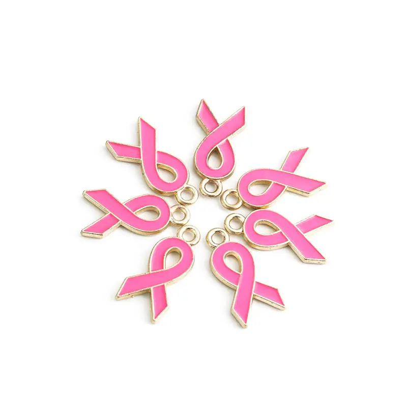 15x10mm Pink Ribbon Pendant Breast Cancer Awareness Charms Beads Dangle Pendant accessories 10pcs