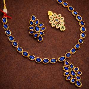 Traditional <b>Indian</b> Copper Bridal Necklace and Earring Set for Women Ethnic Wedding Jewelry with Fashionable Finish - Product Image 5