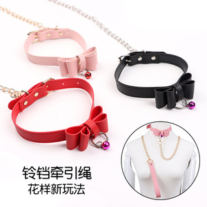 สร้อยคอหนังพร้อมโบว์และกระดิ่งสำหรับผู้หญิง เครื่องประดับแฟชั่น - Product Image 1
