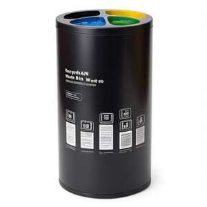 Contenitore per Rifiuti Riciclabili Cilindrico in Metallo Nero con 3 Aperture P-86 - Product Image 2