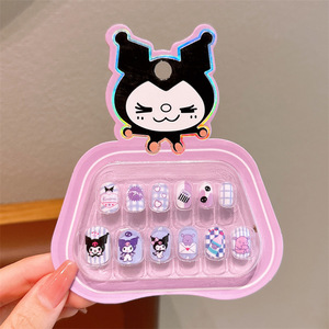 Lot de 12 <span class=keywords><strong>faux</strong></span> ongles autocollants pour enfants, motif chat de dessin animé Kawaii, avec colle gelée, mignons ongles artificiels pour enfants, style <span class=keywords><strong>anime</strong></span> - Product Image 5