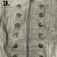 Veste Napoléon en jean vieilli LARSUR, coupe slim, col montant, style motard, avec short en jean, veste hussarde