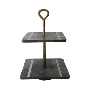 Ensemble de support à gâteau carré en métal marbré gris, plateau de décoration de mariage, plaque de Base, thé haut or argent pour mariage, fête d'anniversaire - Product Image 1