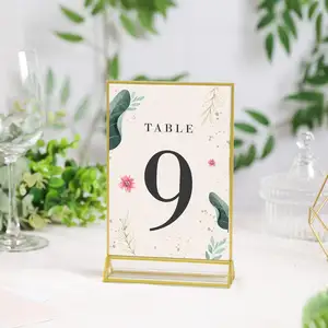 Números de mesa de boda al por mayor, logotipo personalizado, portatarjetas de señal transparente, números de mesa acrílicos para boda