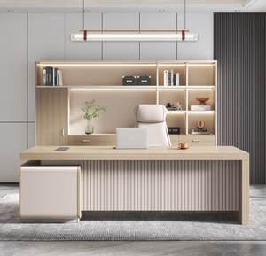 Escritorio Ejecutivo Moderno de Lujo, Extensible en Forma de L, de Madera de Roble, Estilo Panel, para Oficina de Director General - Product Image 2