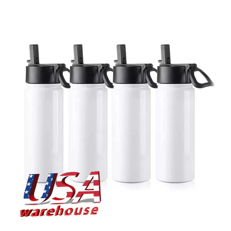 USA warehouse 18oz 32oz stainless steel insulated blank straight sublimation tumbler with 2 in 1 screw lid and straw