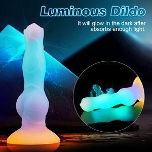 Neuer Leuchtender <span class=keywords><strong>Dildo</strong></span> und Anales Sexspielzeug für Frauen, Farbiger Leuchtender <span class=keywords><strong>Dildo</strong></span> für Männer, Realistischer Hundedildo als Analkappe und Paarspielzeug - Product Image 2