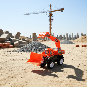 Plastic Kids Friction <b>Powered</b> Construction Truck Toy with Excavator Arm and Bulldozer for 2-4 Year Olds Pretend Play - Product Image 2