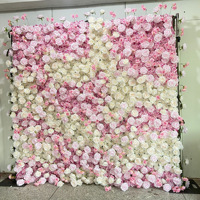 Mur de fleurs artificielles NI rose et blanc ombré, toile de fond 3D enroulable en tissu pour mariage, photographie et décoration de fête
